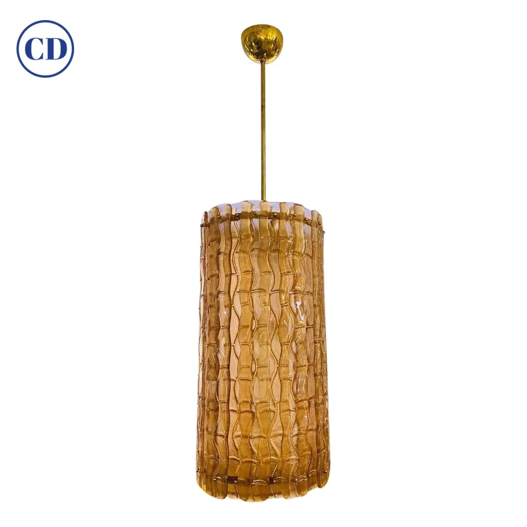 Contemporary Italian Amber Crystal Murano Glass Tall Brass Lantern / Chandelier