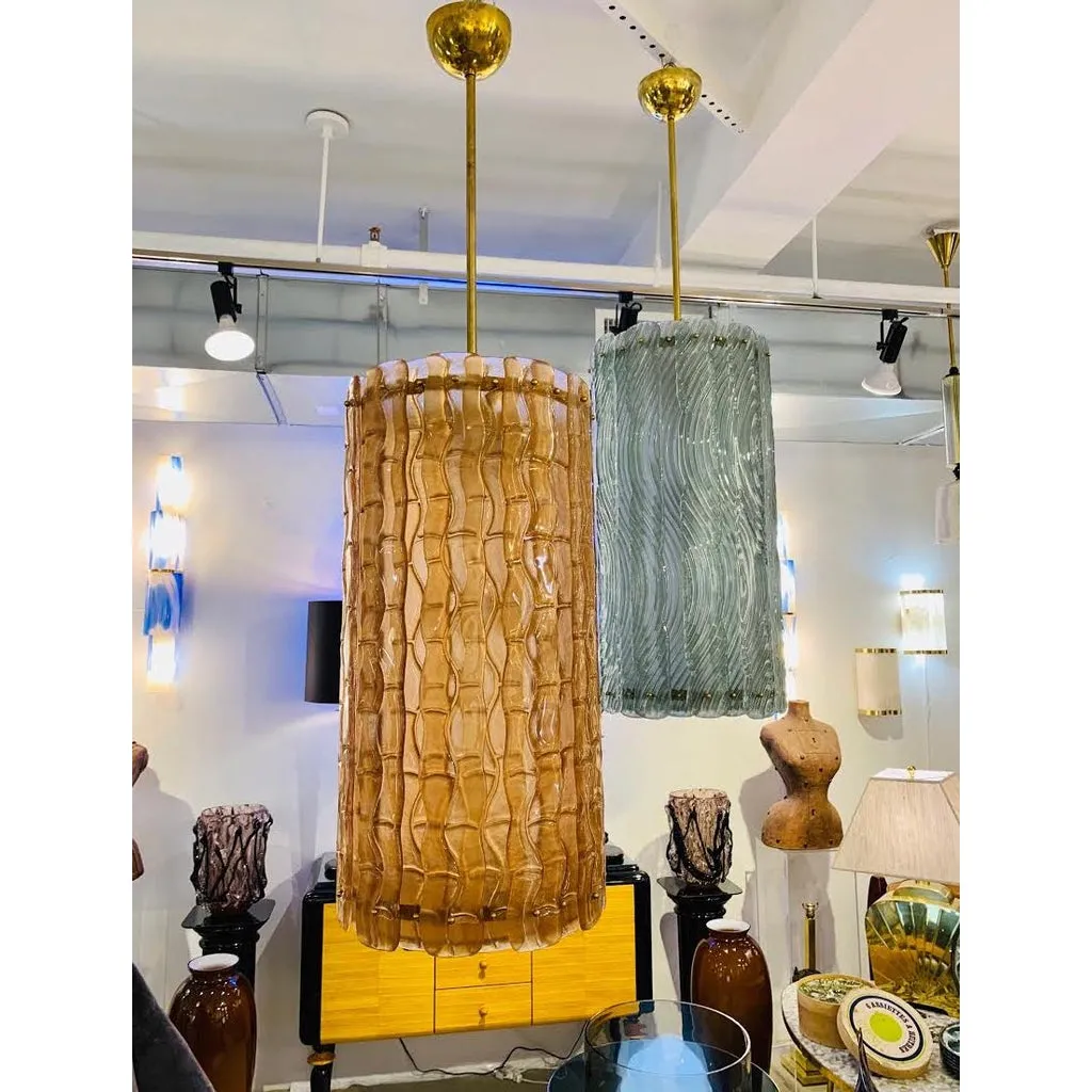 Contemporary Italian Amber Crystal Murano Glass Tall Brass Lantern / Chandelier