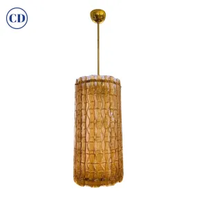 Contemporary Italian Amber Crystal Murano Glass Tall Brass Lantern / Chandelier