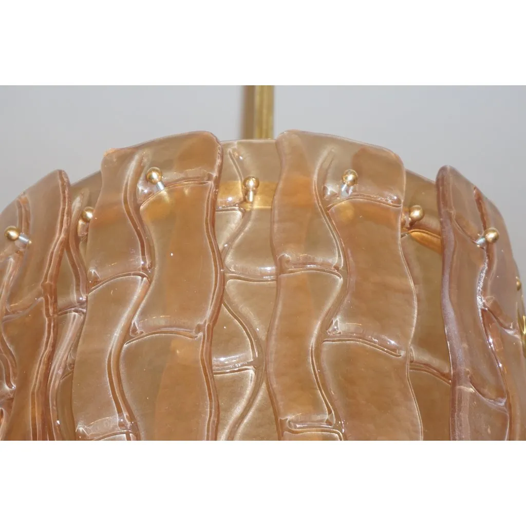 Contemporary Italian Amber Crystal Murano Glass Tall Brass Lantern / Chandelier