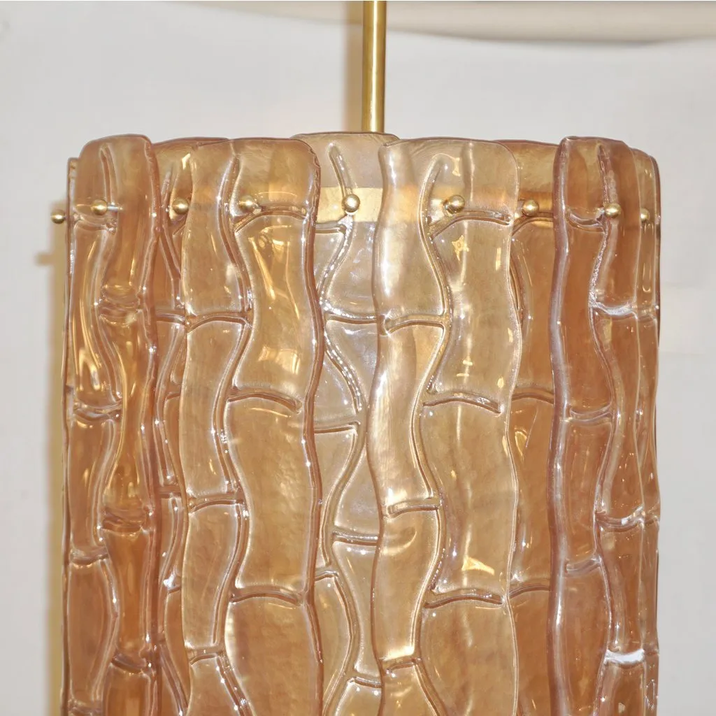 Contemporary Italian Amber Crystal Murano Glass Tall Brass Lantern / Chandelier