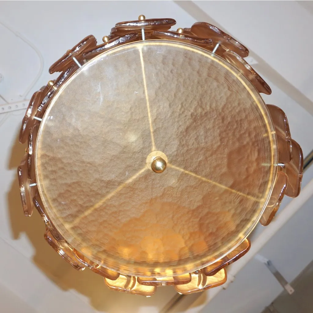Contemporary Italian Amber Crystal Murano Glass Tall Brass Lantern / Chandelier