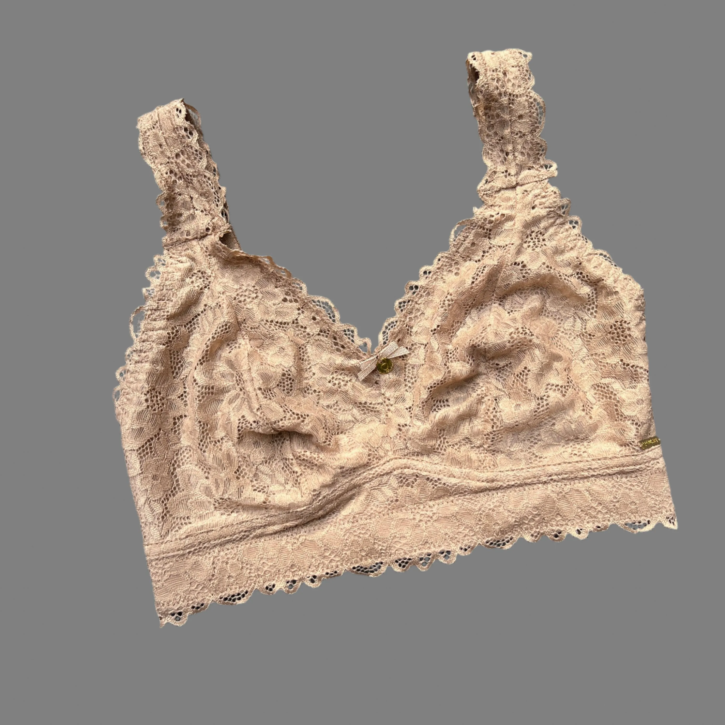Curvy Double Layered All over Lace Bralette-BEIGE
