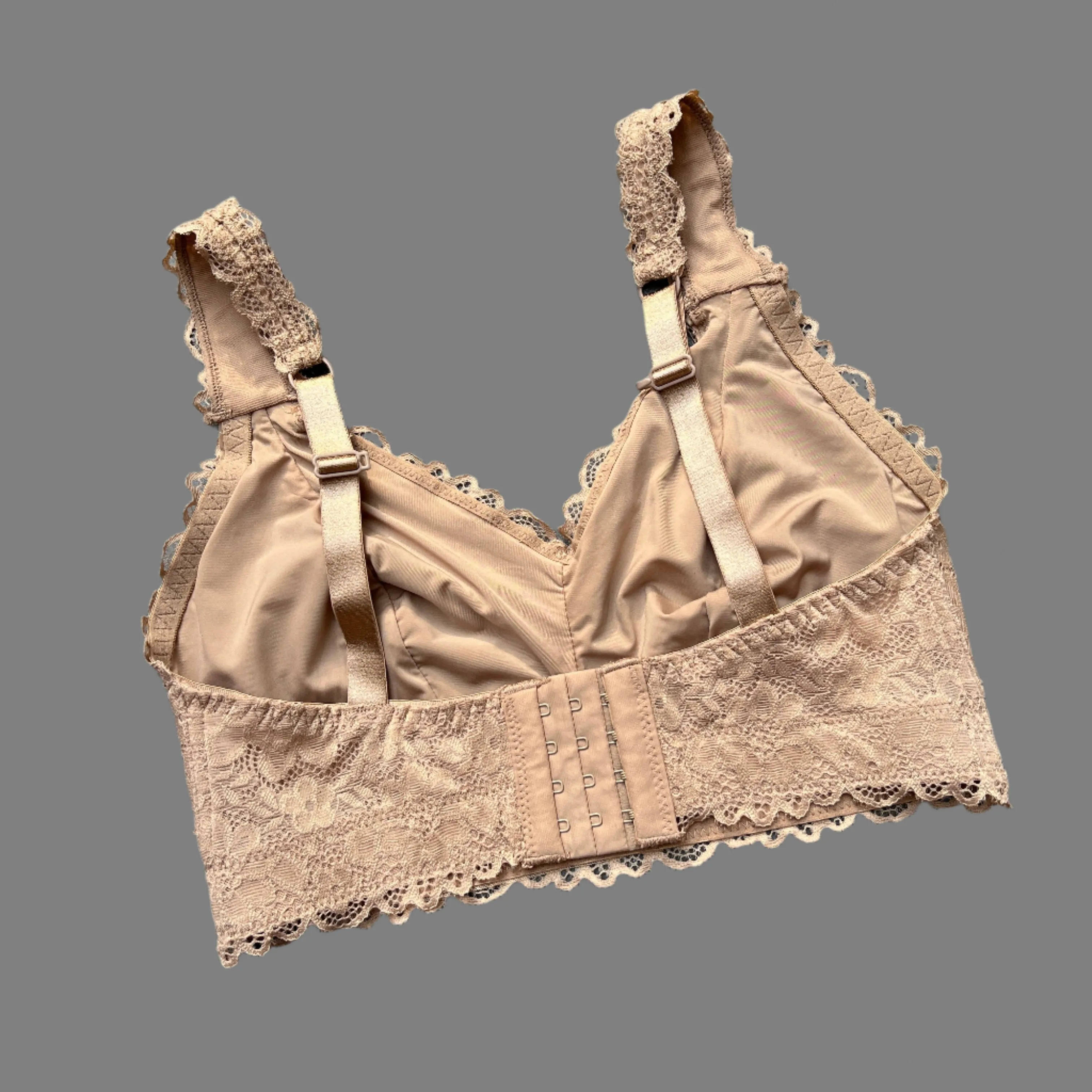 Curvy Double Layered All over Lace Bralette-BEIGE