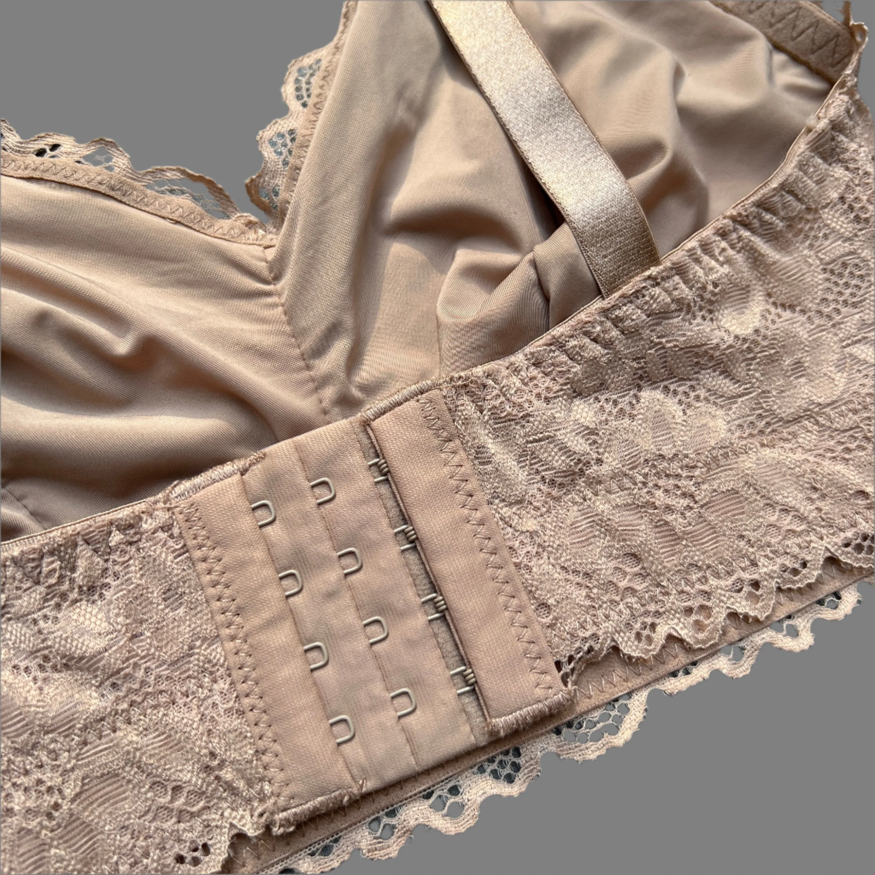 Curvy Double Layered All over Lace Bralette-BEIGE