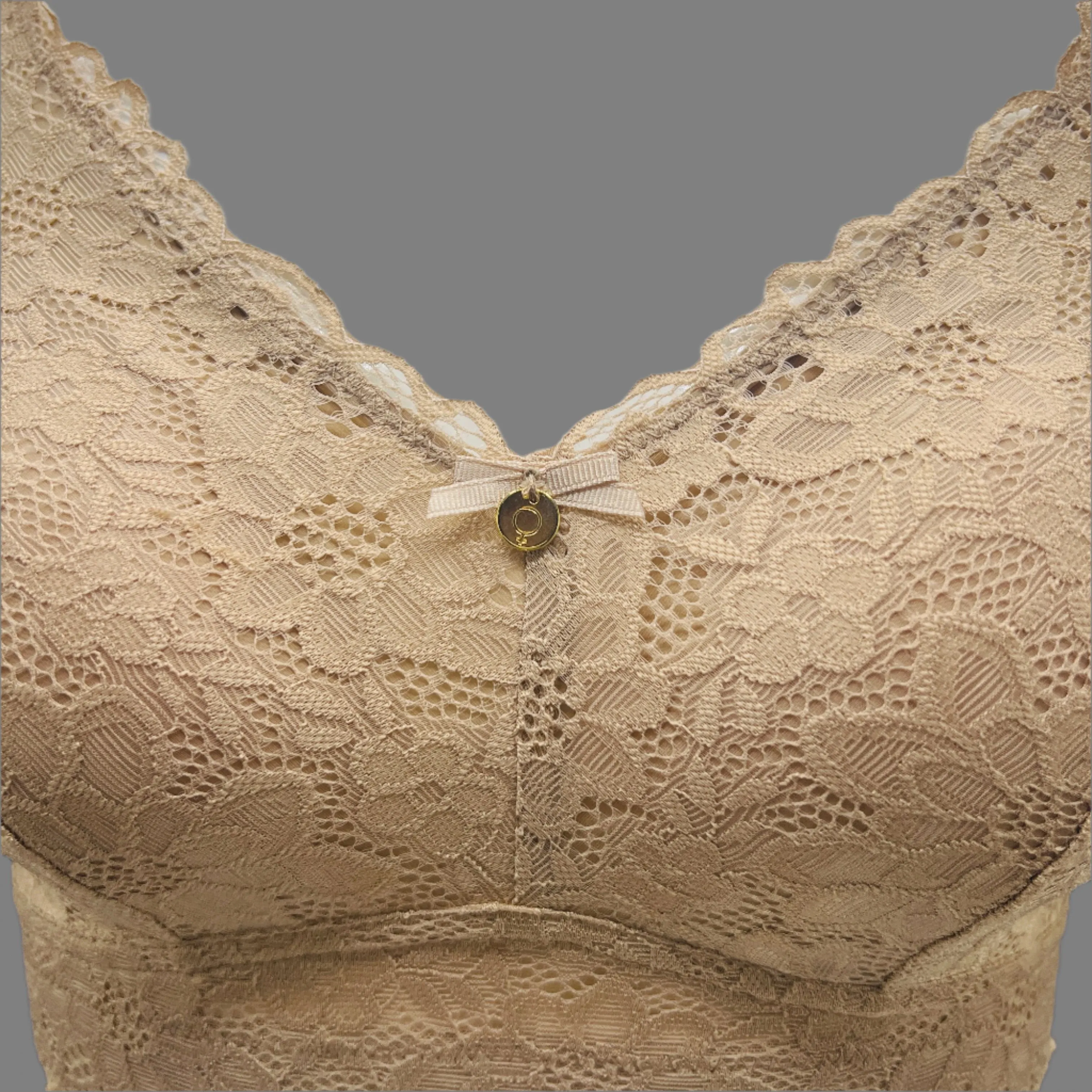Curvy Double Layered All over Lace Bralette-BEIGE