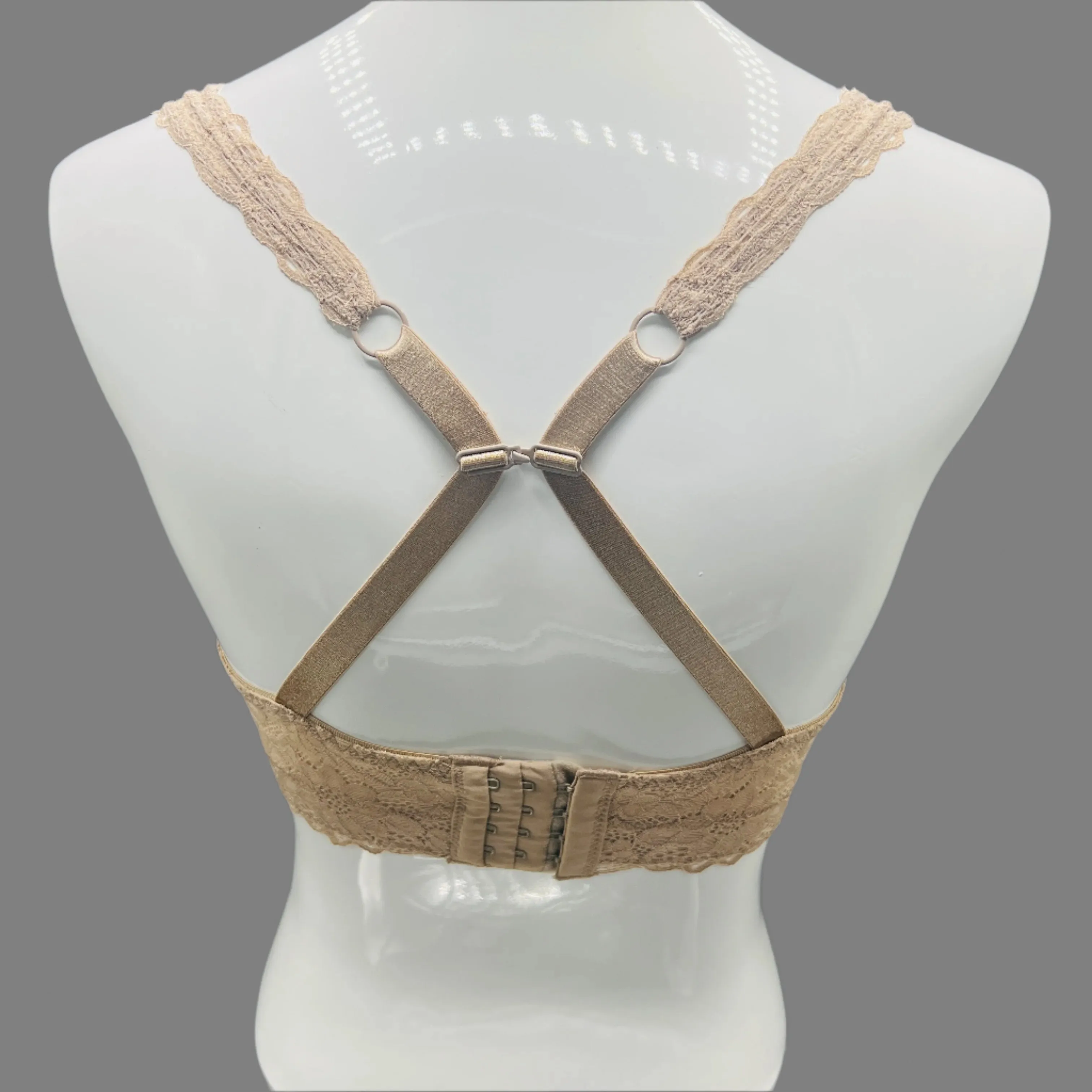 Curvy Double Layered All over Lace Bralette-BEIGE