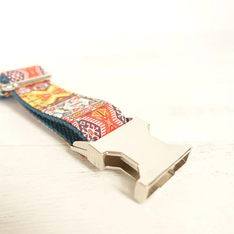 Custom Bohemian Dog Collar Set with Name Engraved Metal Buckle Cyan