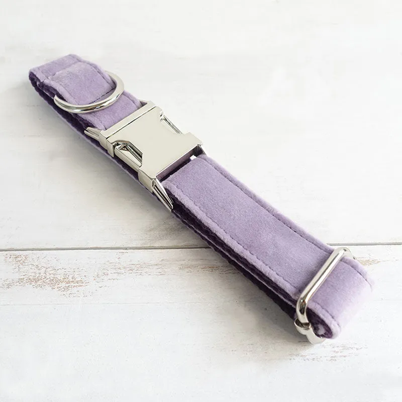 Custom Dog Collar with Matching Dog Leash Bow Tie Thick Light Purple Velvet