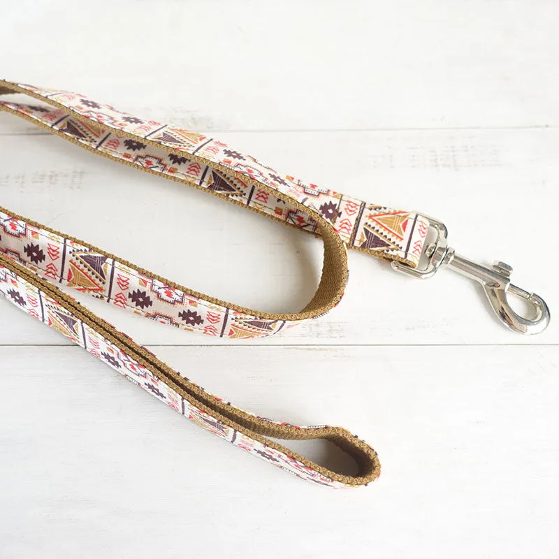 Custom Dog Collar with Name Engraved Metal Buckle Brown Ethnic