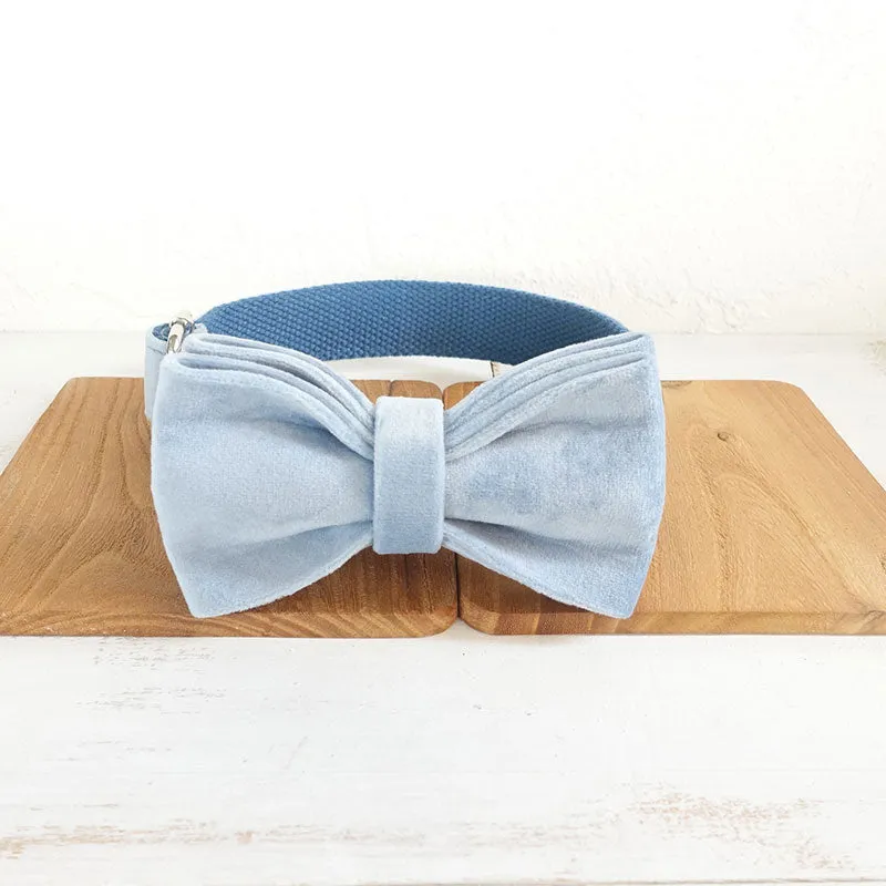 Custom Dog Collar with Name Engraved Metal Buckle Soft Cute Velvet Sky Blue