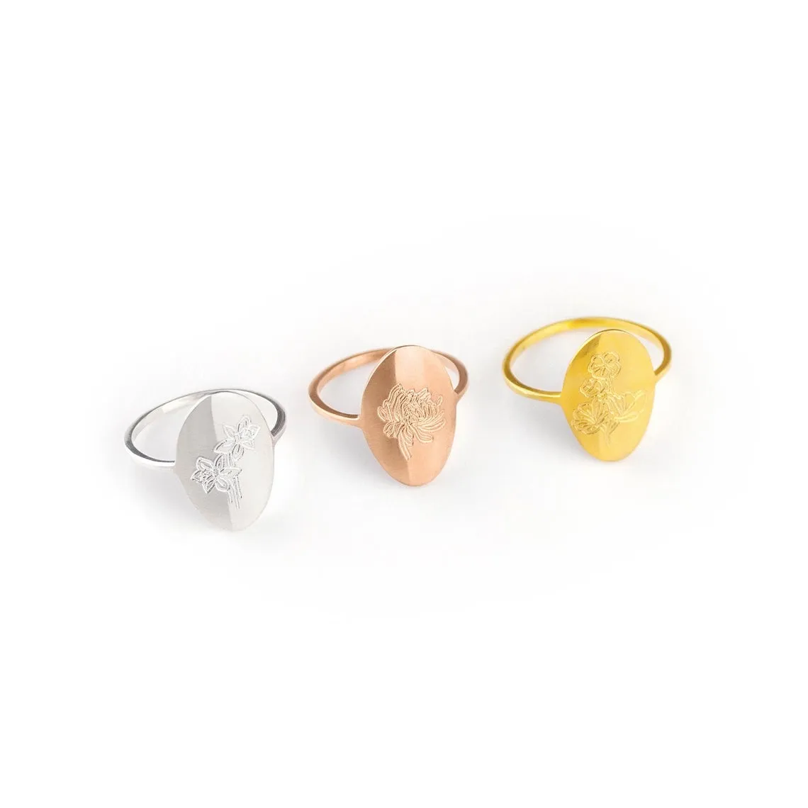 Custom Engraved Birth Flower Ring