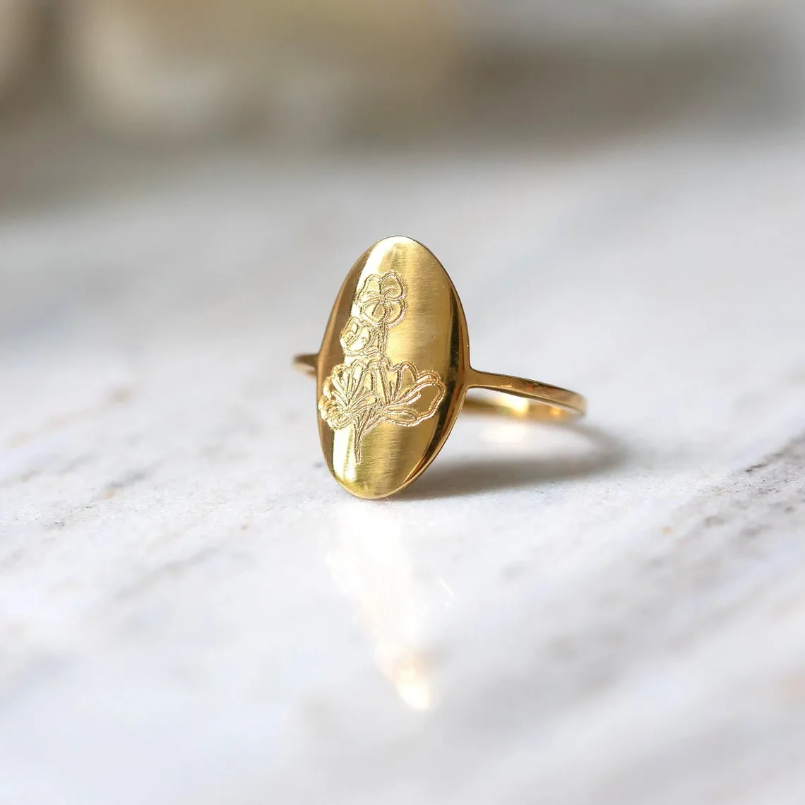 Custom Engraved Birth Flower Ring