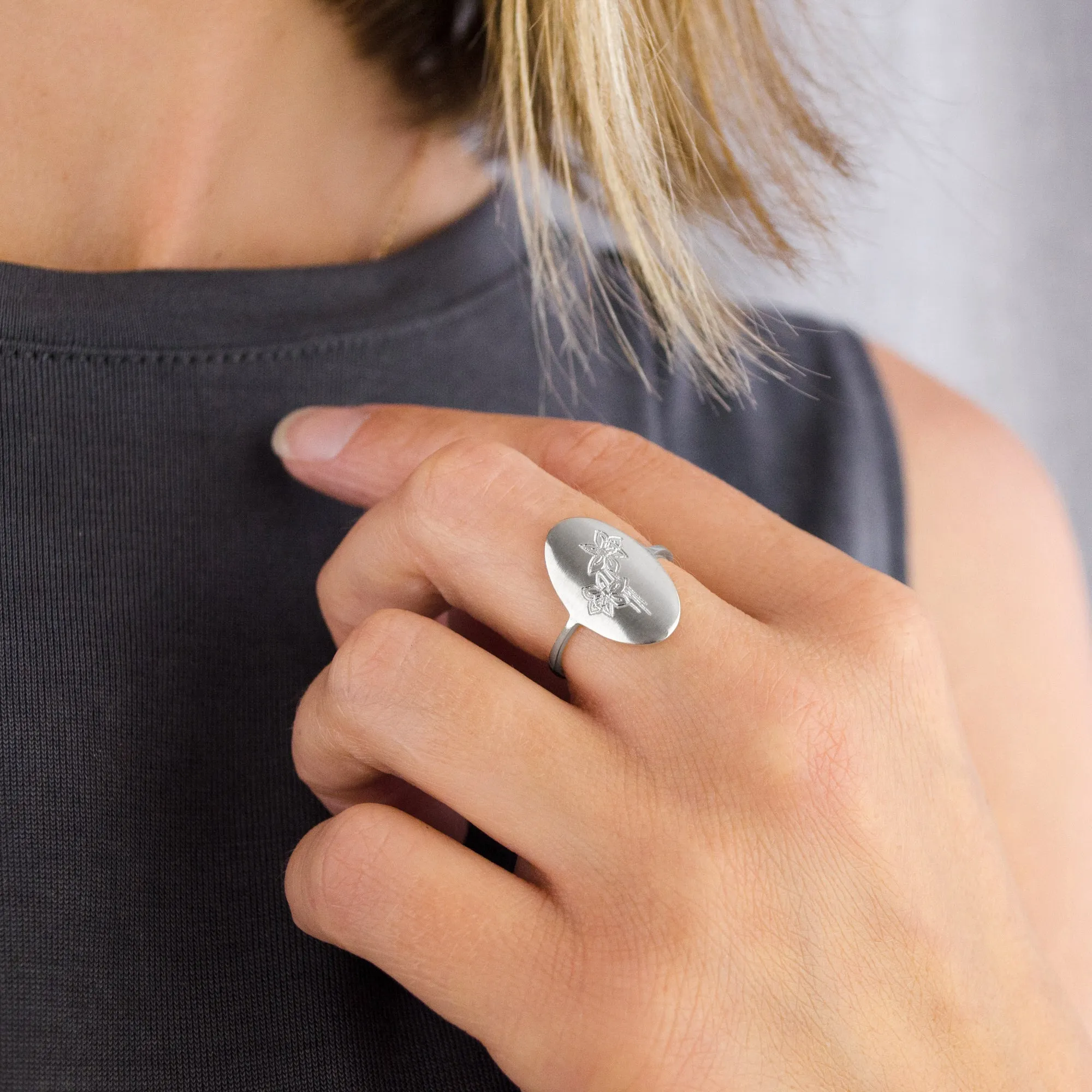 Custom Engraved Birth Flower Ring