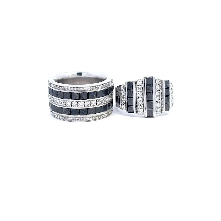 Custom-Made Men's 14K White Gold Diamond and Sapphire Wedding Bands