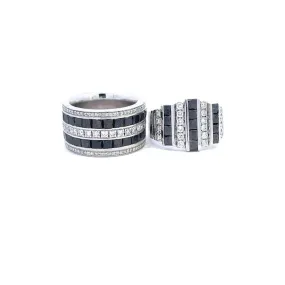 Custom-Made Men's 14K White Gold Diamond and Sapphire Wedding Bands