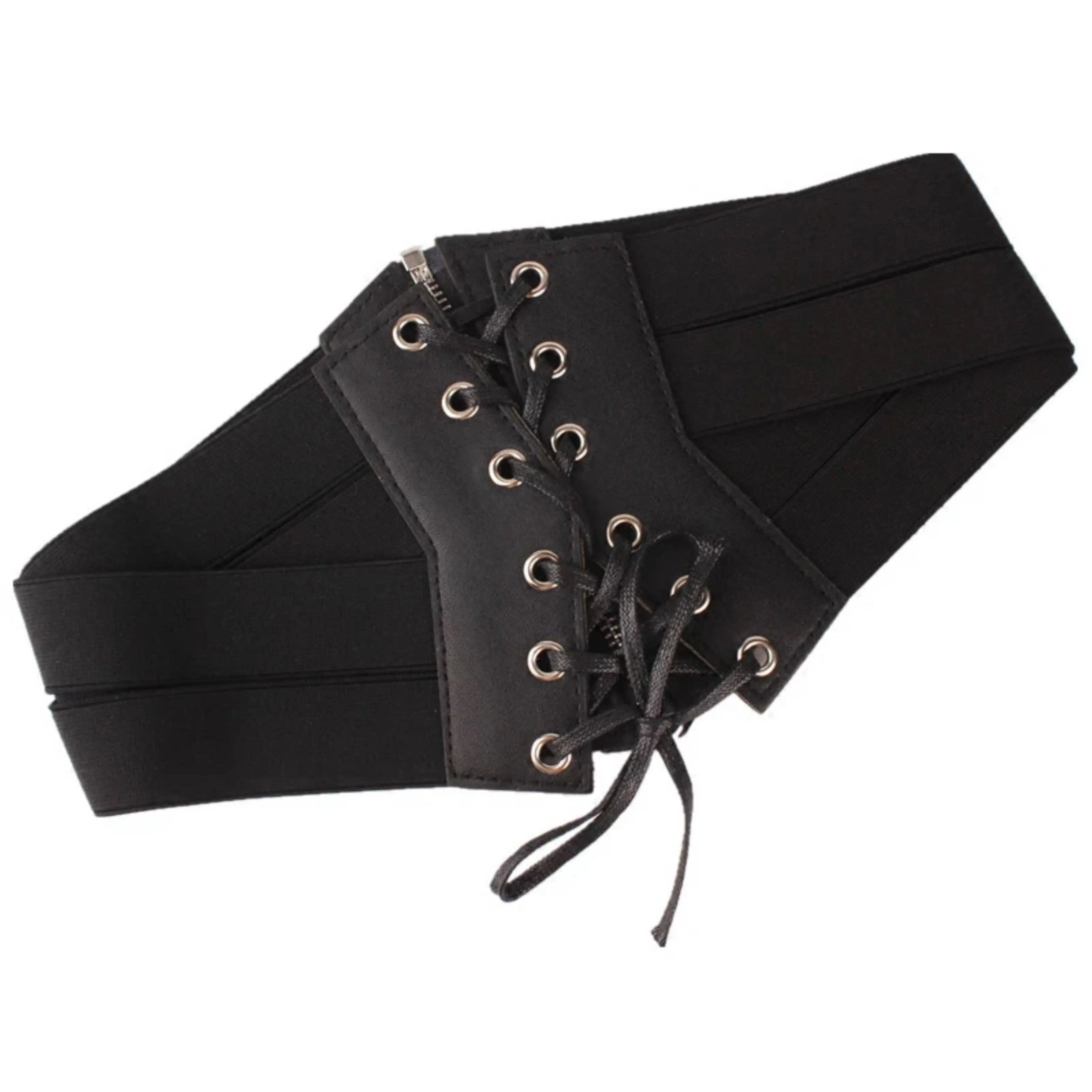 Elegant Black Lace Up Corset Oversized Belt