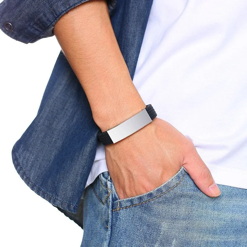 Emergency Alert ID Bracelet | Engraved ID Bracelet | Medical Alert Leather Bracelet | Men ID Bracelets | Women Id Bracelet | Kids Bracelets