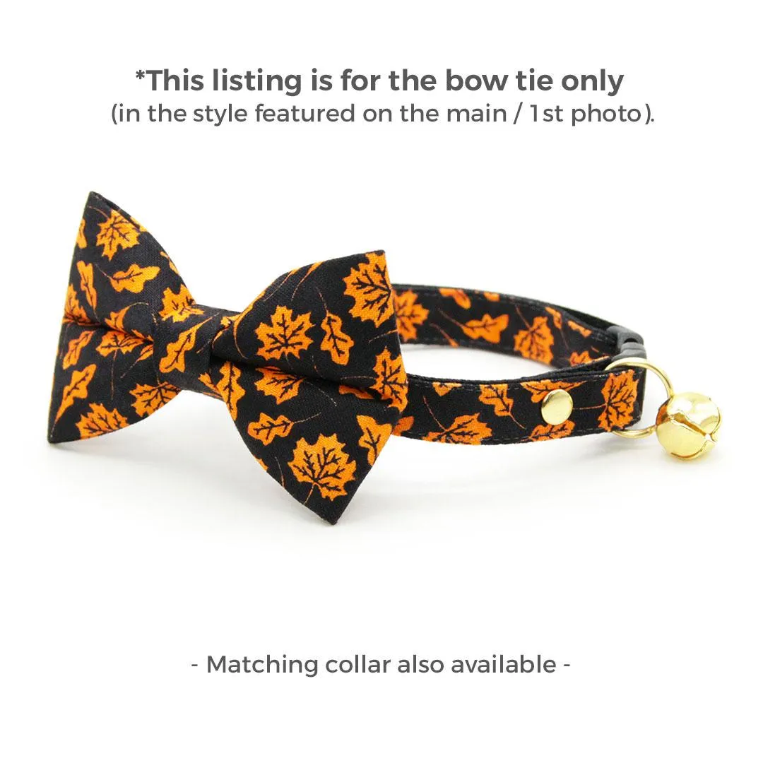 Fall Cat Bow Tie - "Autumn Night" - Maple Leaf Black Orange Bow Tie for Cat / Halloween / Cat   Small Dog Bowtie