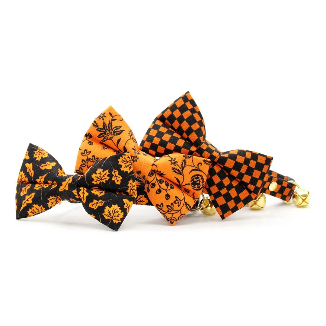 Fall Cat Bow Tie - "Autumn Night" - Maple Leaf Black Orange Bow Tie for Cat / Halloween / Cat   Small Dog Bowtie