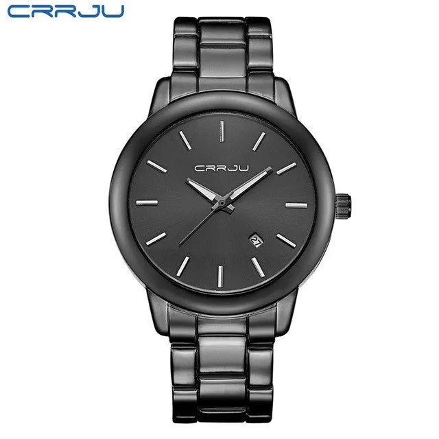 Fashion Black Full Steel Men Casual Quartz Watch Men Clock Male Military Wristwatch Gift Relojes Hombre CRRJU Brand Women watch