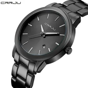 Fashion Black Full Steel Men Casual Quartz Watch Men Clock Male Military Wristwatch Gift Relojes Hombre CRRJU Brand Women watch