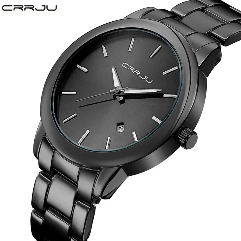 Fashion Black Full Steel Men Casual Quartz Watch Men Clock Male Military Wristwatch Gift Relojes Hombre CRRJU Brand Women watch