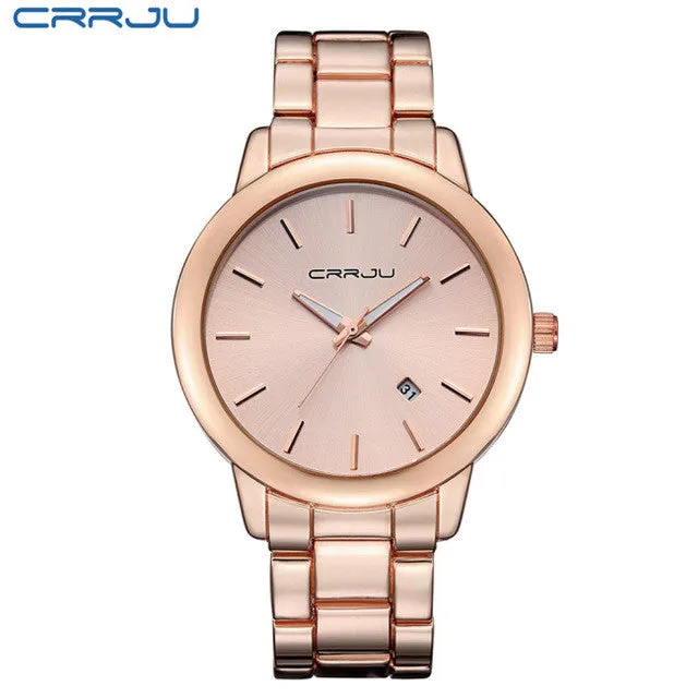 Fashion Black Full Steel Men Casual Quartz Watch Men Clock Male Military Wristwatch Gift Relojes Hombre CRRJU Brand Women watch