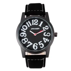 Fashion Jinnaier women men Unisex large number dial style Leather strap quartz wrist watch J31