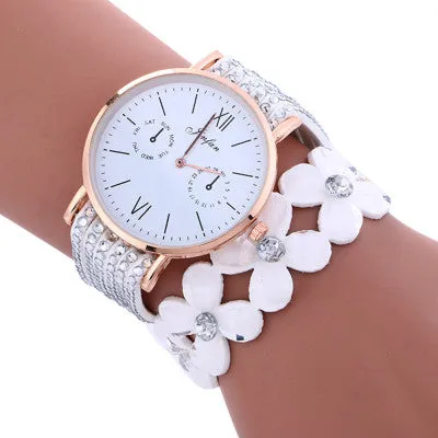Fashion Large Dial Chimes Diamond Leather Bracelet Lady Womans Wrist Watch