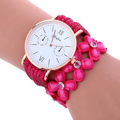 Fashion Large Dial Chimes Diamond Leather Bracelet Lady Womans Wrist Watch