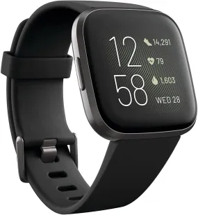 Fitbit Versa 2 Health and Fitness Smartwatch with Heart Rate, Music, Alexa Built-In, Sleep and Swim Tracking, Black/Carbon, One Size (S and L Bands Included)