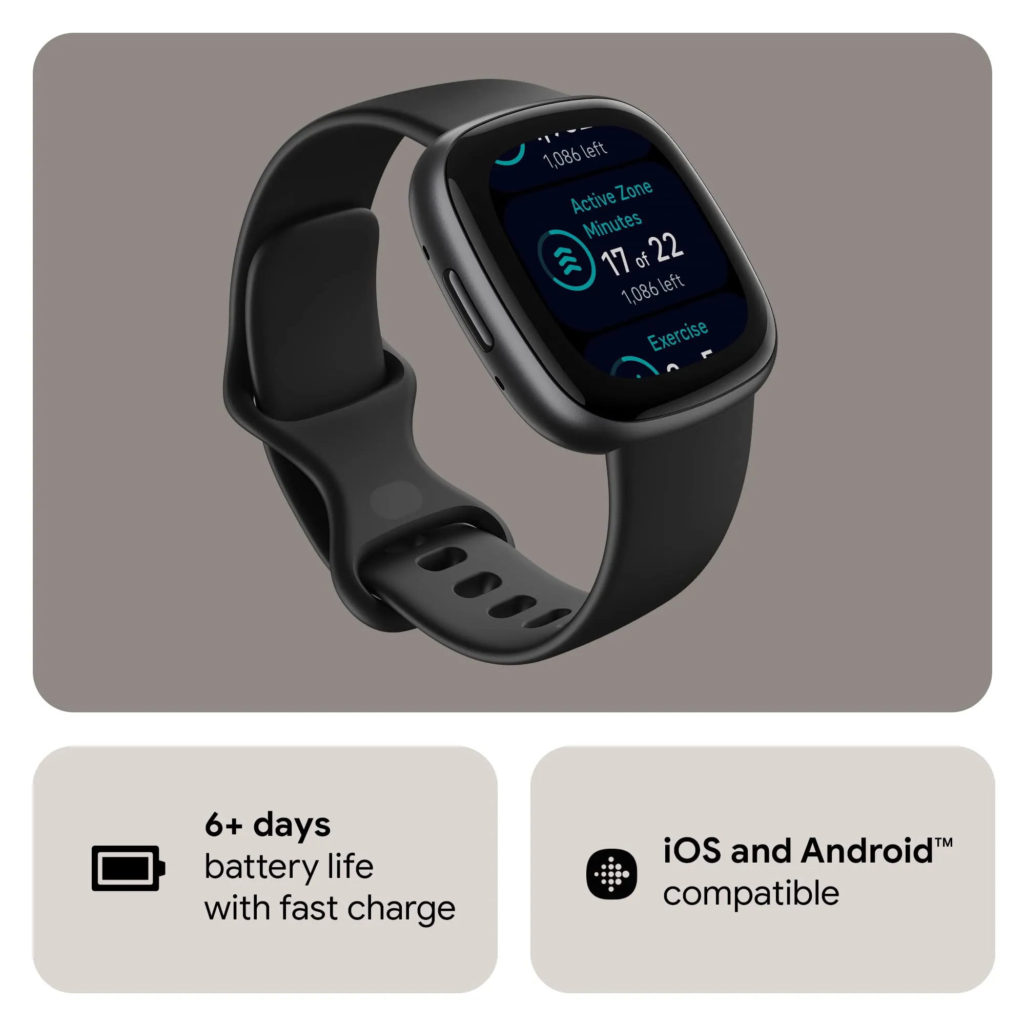 Fitbit Versa 4 Fitness Smartwatch with Daily Readiness, GPS, 24/7 Heart Rate, 40  Exercise Modes, Sleep Tracking and more, Black/Graphite, One Size (S & L Bands Included)