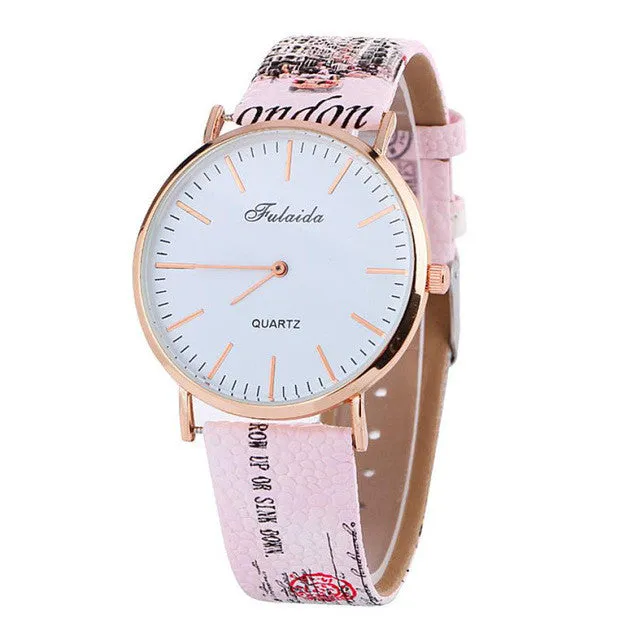 FULAIDA large dial Women Watch Printing Pattern Fashion Women Colored PU Leather Watch Elegant Ladies Clock Relogio Feminino Y25