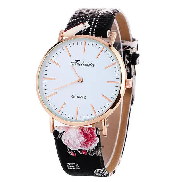 FULAIDA large dial Women Watch Printing Pattern Fashion Women Colored PU Leather Watch Elegant Ladies Clock Relogio Feminino Y25