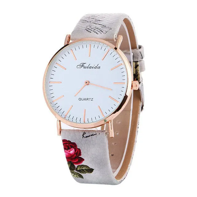 FULAIDA large dial Women Watch Printing Pattern Fashion Women Colored PU Leather Watch Elegant Ladies Clock Relogio Feminino Y25