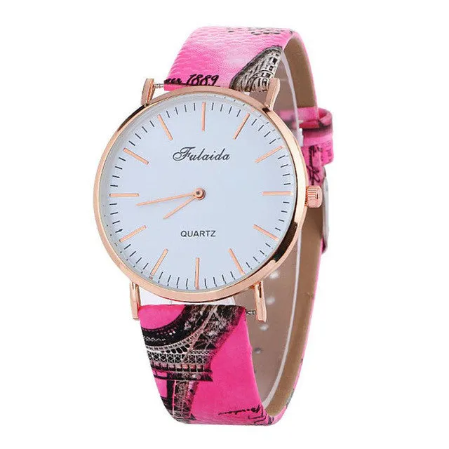 FULAIDA large dial Women Watch Printing Pattern Fashion Women Colored PU Leather Watch Elegant Ladies Clock Relogio Feminino Y25