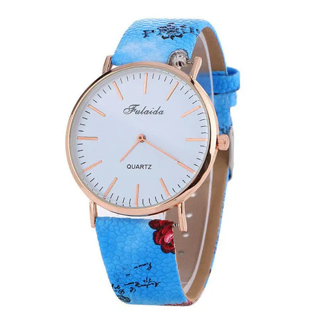 FULAIDA large dial Women Watch Printing Pattern Fashion Women Colored PU Leather Watch Elegant Ladies Clock Relogio Feminino Y25