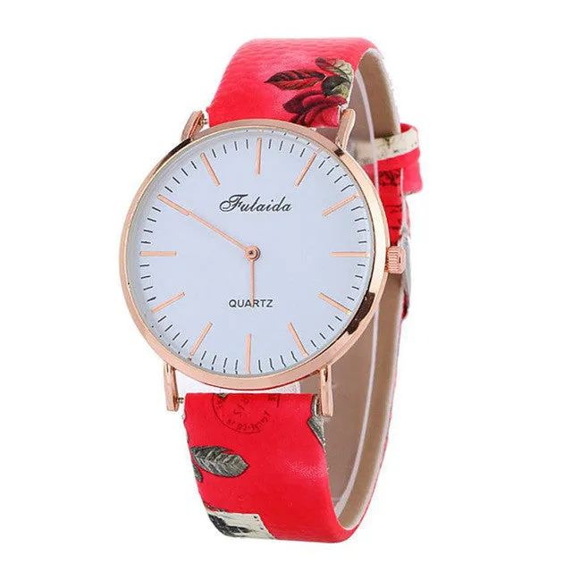 FULAIDA large dial Women Watch Printing Pattern Fashion Women Colored PU Leather Watch Elegant Ladies Clock Relogio Feminino Y25