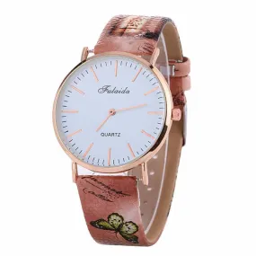 FULAIDA large dial Women Watch Printing Pattern Fashion Women Colored PU Leather Watch Elegant Ladies Clock Relogio Feminino Y25