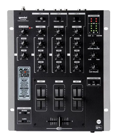 Gemini PS-626USB Pro 3-Channel Stereo Mixer with USB