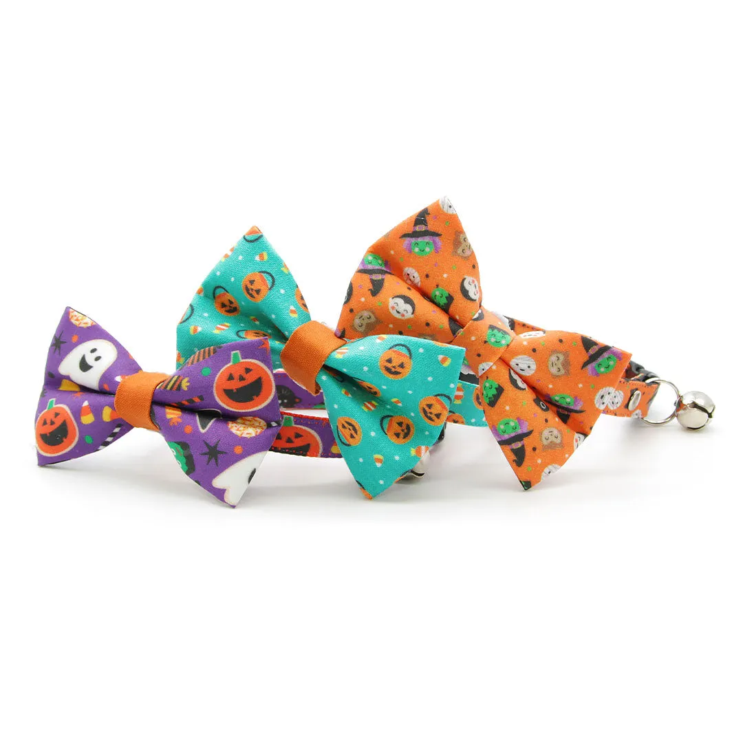 Halloween Pet Bow Tie - "Witch's Brew" - Candy, Witch Hats, Ghosts & Pumpkins Bowtie / For Cats   Small Dogs / Removable (One Size)