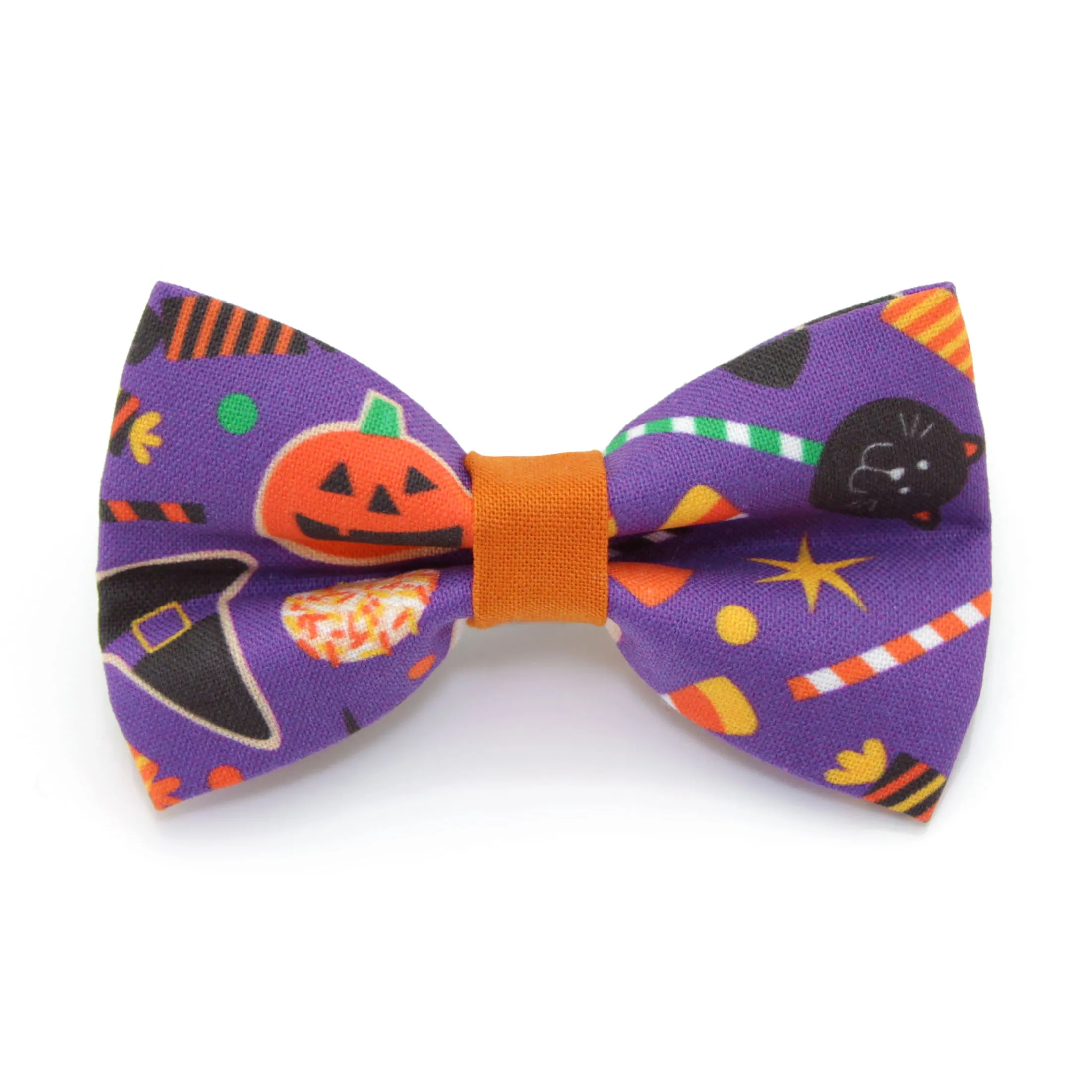 Halloween Pet Bow Tie - "Witch's Brew" - Candy, Witch Hats, Ghosts & Pumpkins Bowtie / For Cats   Small Dogs / Removable (One Size)