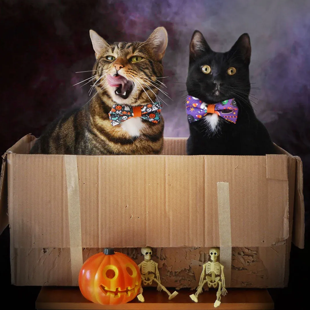 Halloween Pet Bow Tie - "Witch's Brew" - Candy, Witch Hats, Ghosts & Pumpkins Bowtie / For Cats   Small Dogs / Removable (One Size)