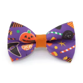 Halloween Pet Bow Tie - "Witch's Brew" - Candy, Witch Hats, Ghosts & Pumpkins Bowtie / For Cats   Small Dogs / Removable (One Size)