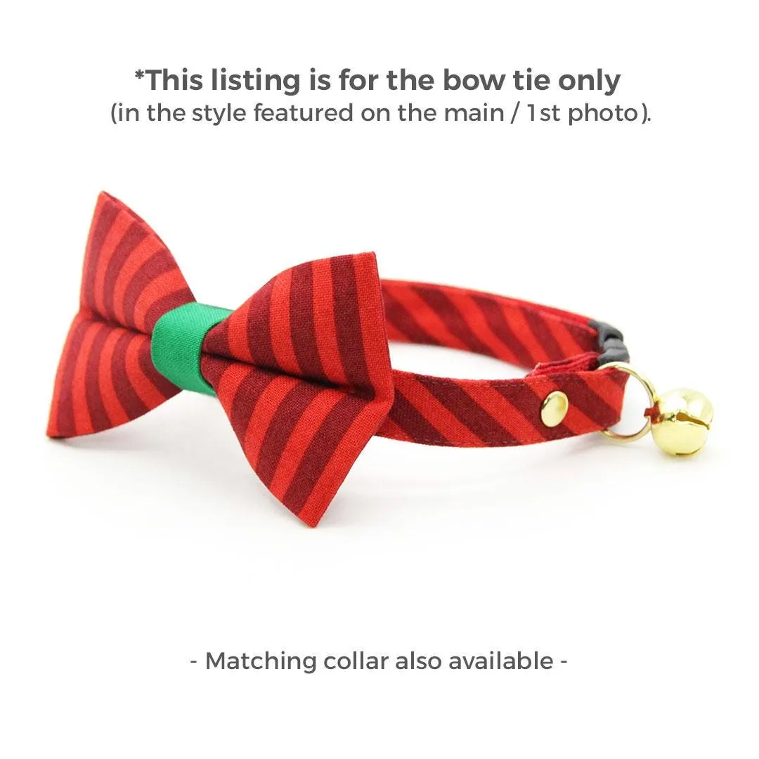 Holiday Cat Bow Tie - "Festive Cranberry" - Red Candy Striped Christmas Bow Tie for Cat / Dr. Seuss Vibes / Cat   Small Dog Bowtie