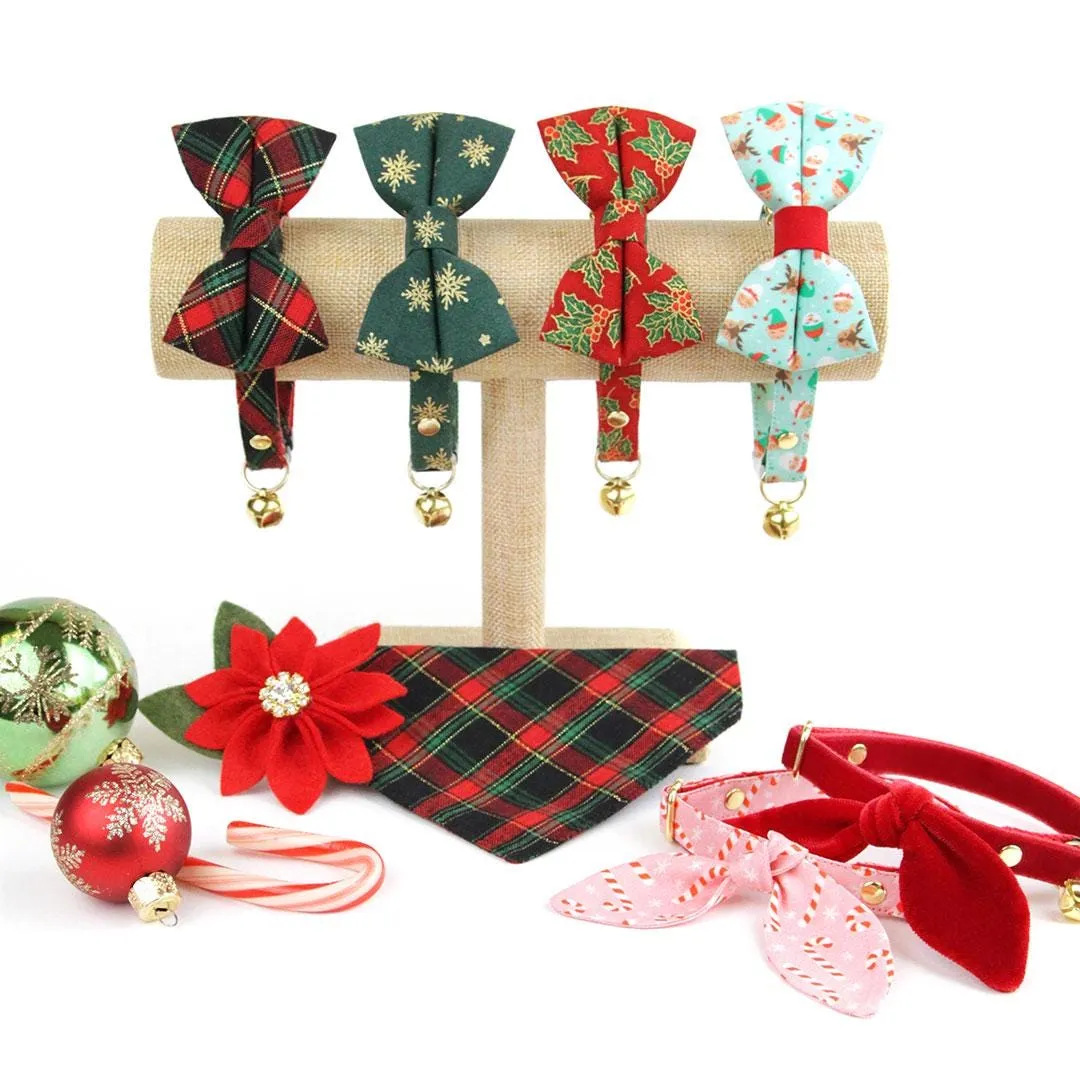 Holiday Cat Bow Tie - "Festive Cranberry" - Red Candy Striped Christmas Bow Tie for Cat / Dr. Seuss Vibes / Cat   Small Dog Bowtie
