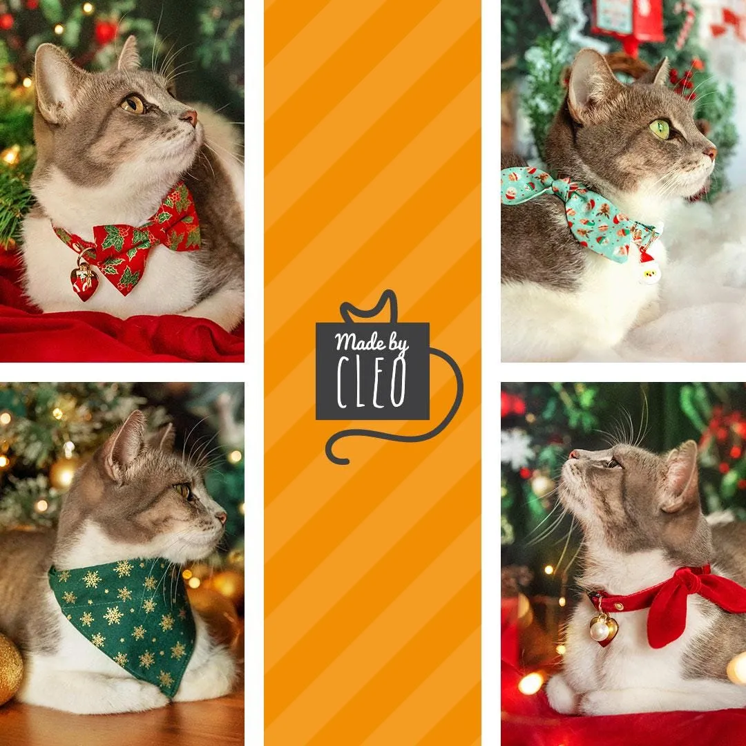 Holiday Cat Bow Tie - "Festive Cranberry" - Red Candy Striped Christmas Bow Tie for Cat / Dr. Seuss Vibes / Cat   Small Dog Bowtie