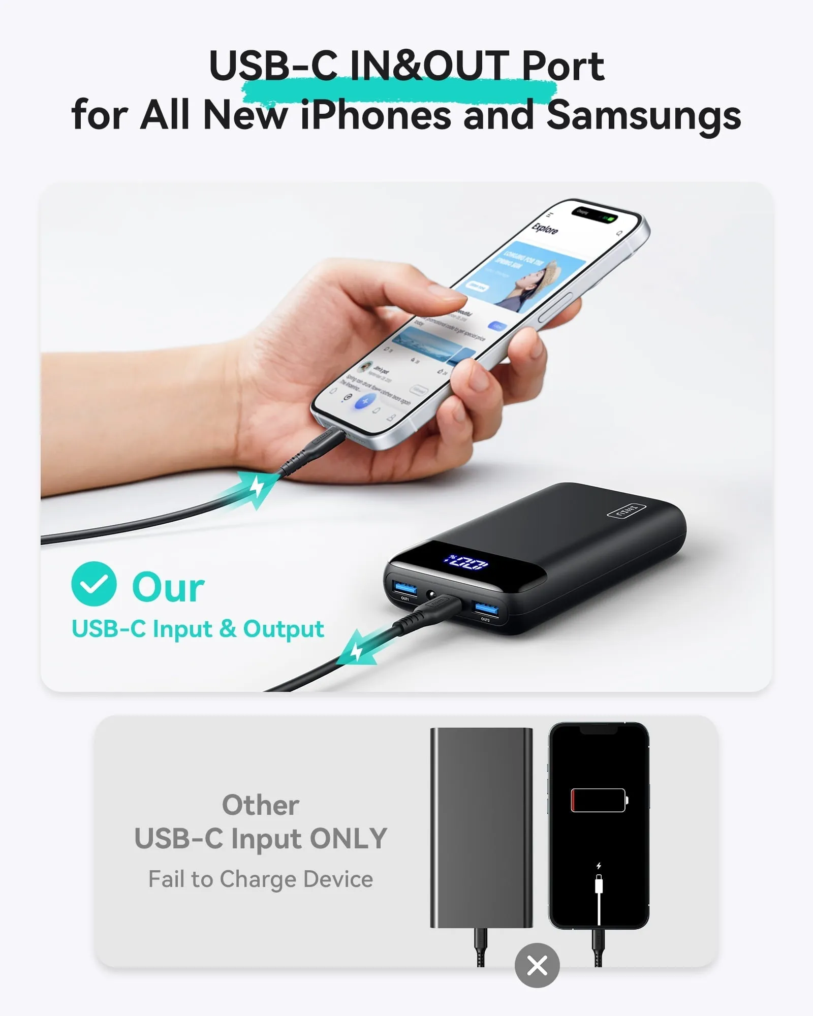 INIU 20000mAh Power Bank, 22.5W Fast Charging Portable Charger for iPhone & iPad, LED Display,Black