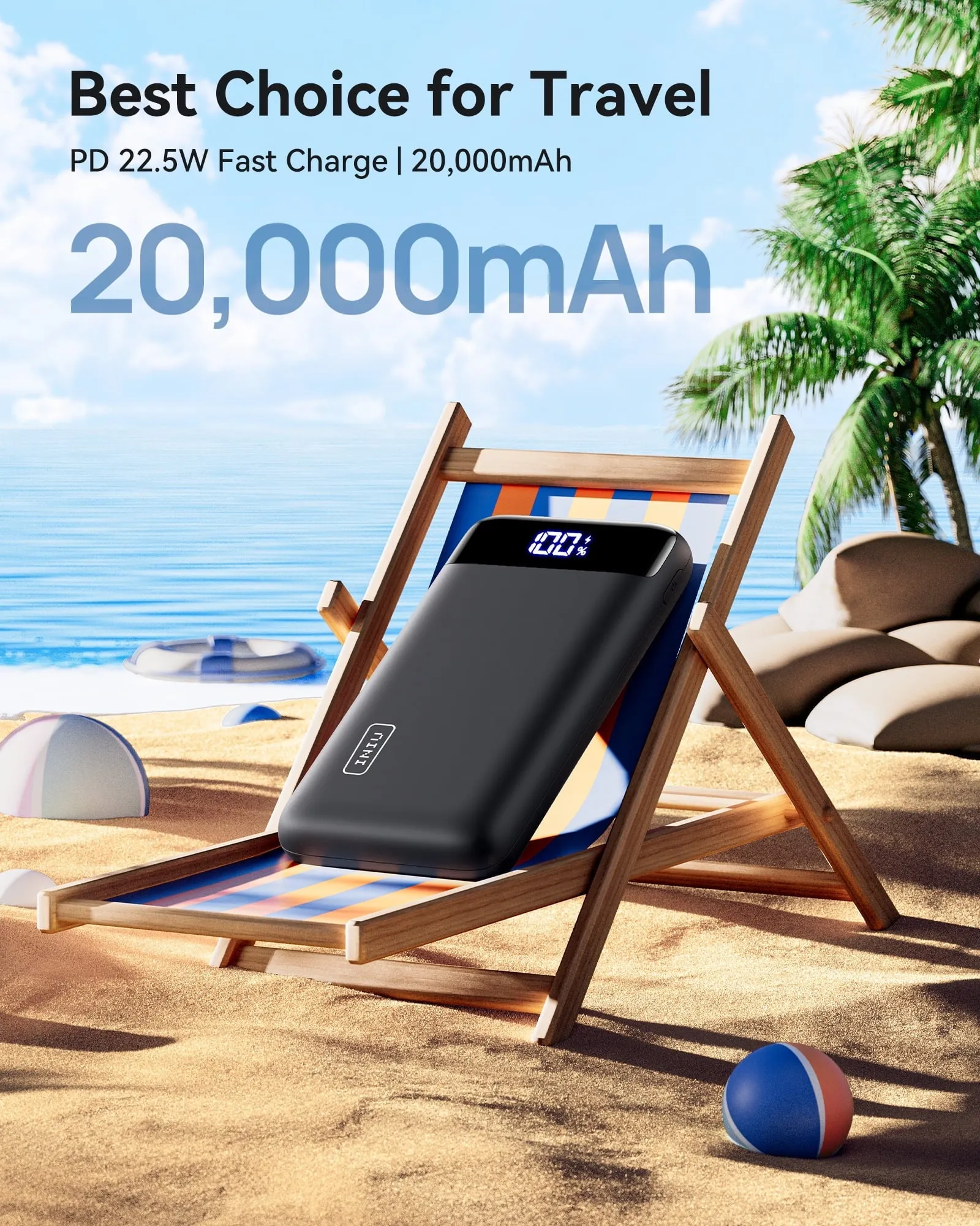INIU 20000mAh Power Bank, 22.5W Fast Charging Portable Charger for iPhone & iPad, LED Display,Black